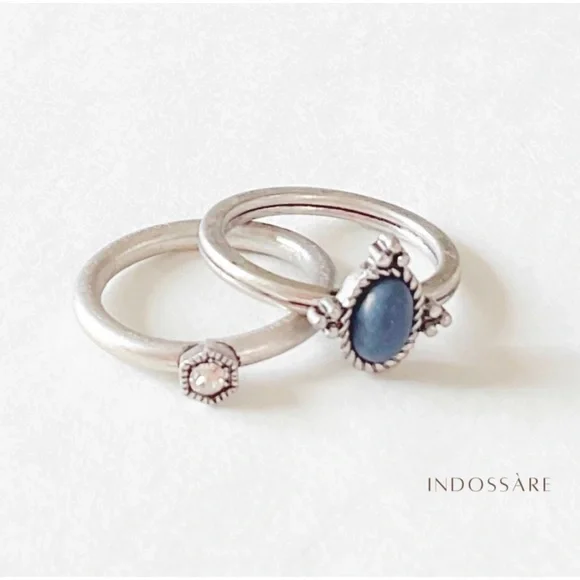 1 LEFT! Stackable Boho Antique Silver Stone Rings - Picture 2 of 3